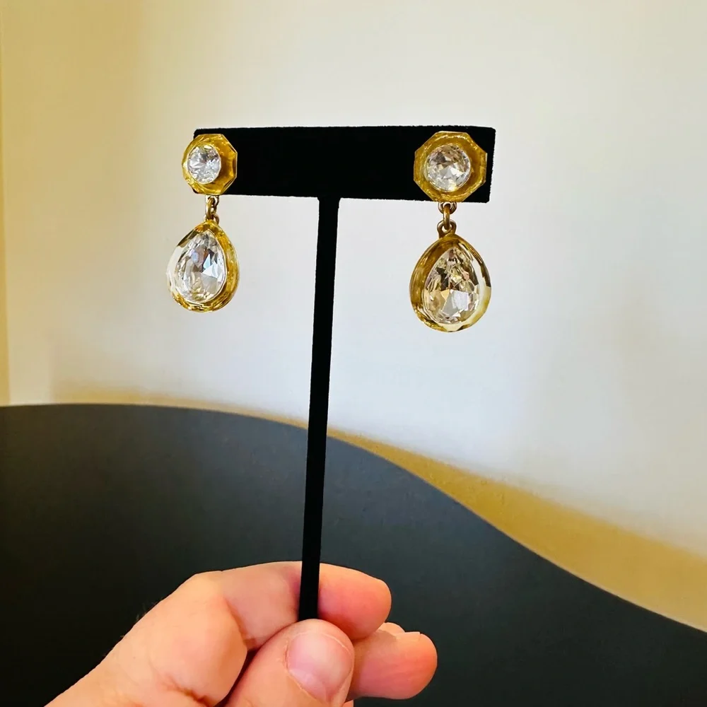 NWT Luxe Party Minimalist J. Crew Crystal Pear-shaped drop statement earrings - Picture 7 of 17